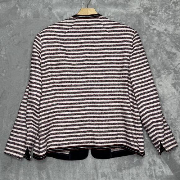 Basler Jacket Womens 18 Navy Red White Striped Zip Front Pockets Blazer Nautical - Picture 2 of 12